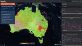 Screenshot of Tupaia.org. It shows a satellite map zoomed to Australia, with an overlay showing ‘percentage participants with respiratory illness’. On the left is a list of other selectable map overlays. On the right is a sidebar graphs visualising various flu-related public health statistics.